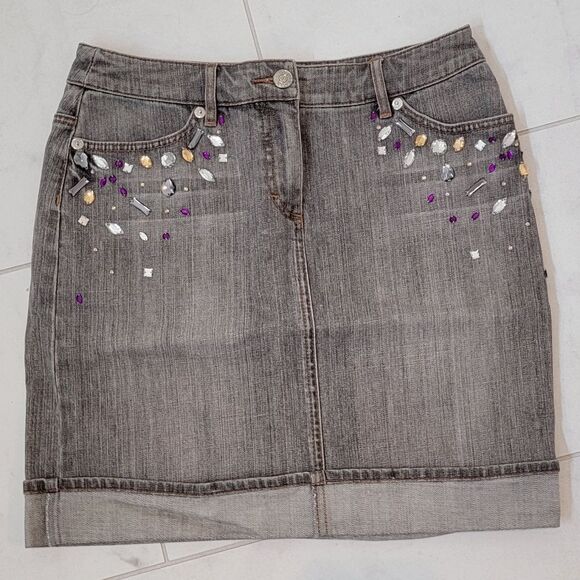 Escada Sport Embellished Gray Denim Skirt Nwot Size 36 US 6 - Picture 2 of 14